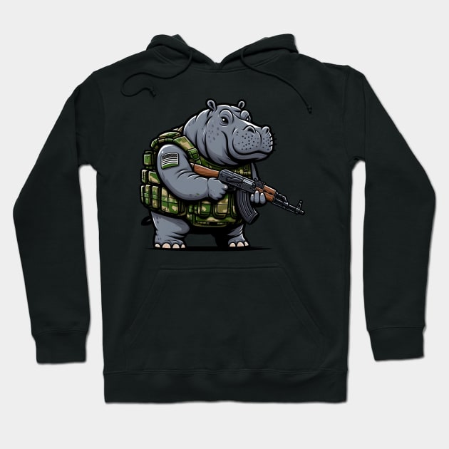 Tactical Hippo Hoodie by Rawlifegraphic